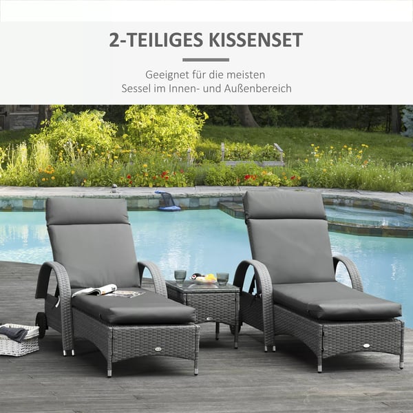 2-pack solsängskuddar, 196x55x8 cm, Mörkgrå