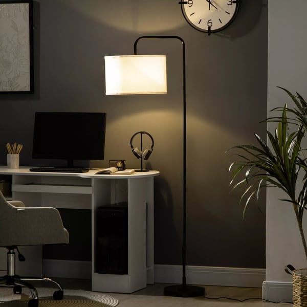 HOMCOM Standerlampe i Legeret Stål, Hvid og Sort, med Lampeskærm, 64 x 38 x 163,5 cm