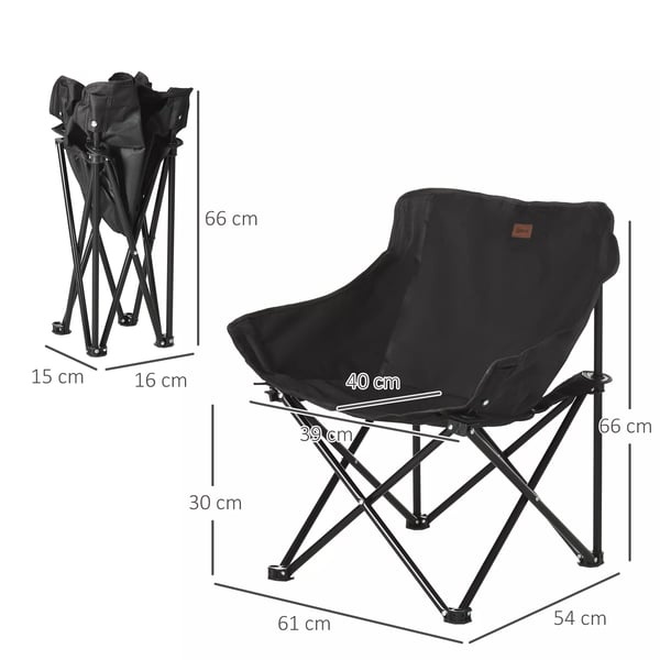 Outsunny foldbar campingstol, sort polyester med sidelomme, stålramme, bærbar til udendørs brug