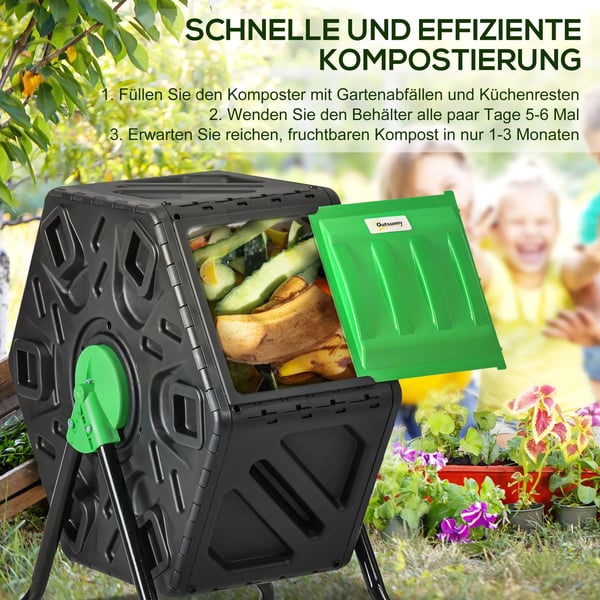 Outsunny Roterbar Kompostkværn 65L - Hurtig Havekompostbeholder af Plast