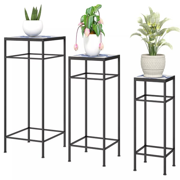 3-pack blomställningar med mosaik, härförg färg Blå+Vit, metall, 3 olika storlekar 3-pack blomställningar med mosaik, härförg färg Blå+Vit, metall, 3 olika storlekar