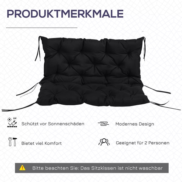 Outsunny 3-sædet Bænkpude, Polyester/Skum, Sort, 100x98x8 cm