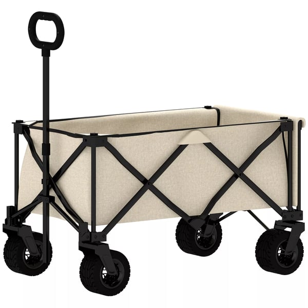 Outsunny Havevogn 100 kg, Foldbar Transportvogn med Aftagelig Presenning, 138L, Beige