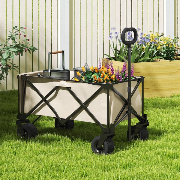 Outsunny kokoontaitettava puutarhakärry, 100 kg kuormitettava, 138L, beige