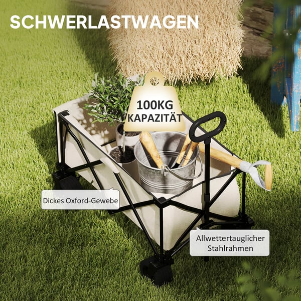 Outsunny kokoontaitettava puutarhakärry, 100 kg kuormitettava, 138L, beige