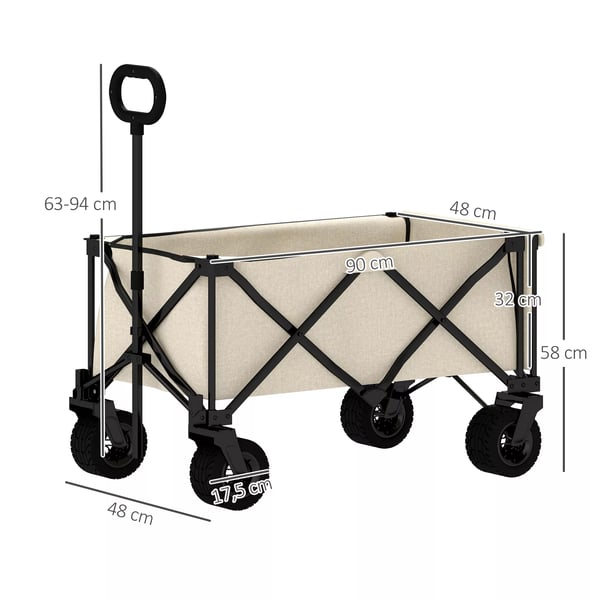 Outsunny kokoontaitettava puutarhakärry, 100 kg kuormitettava, 138L, beige