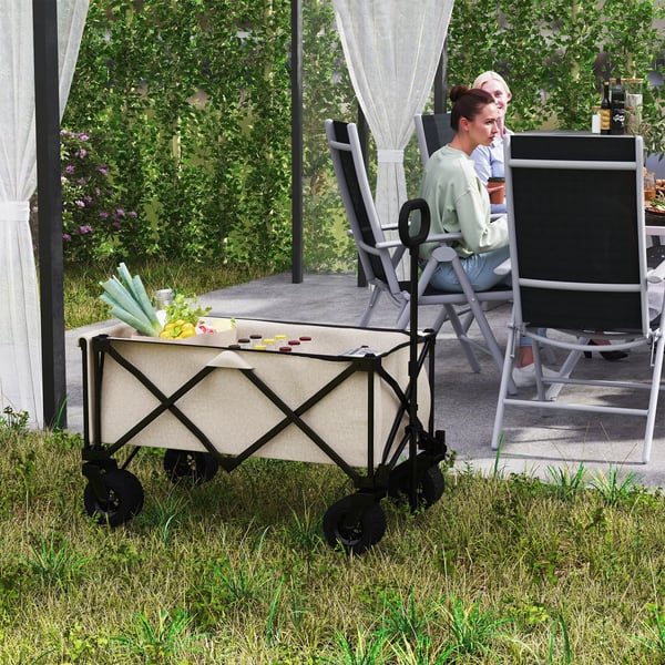 Outsunny kokoontaitettava puutarhakärry, 100 kg kuormitettava, 138L, beige
