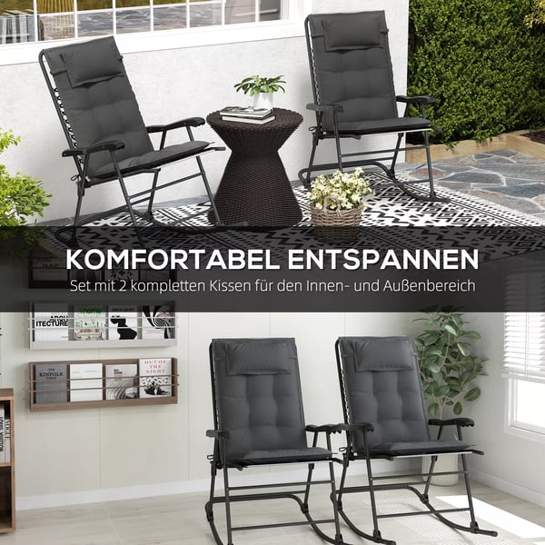 Outsunny 2 stk. hynde til solvogn, mørkegrå polyester, vandafvisende liggehynde 50x116x5 cm