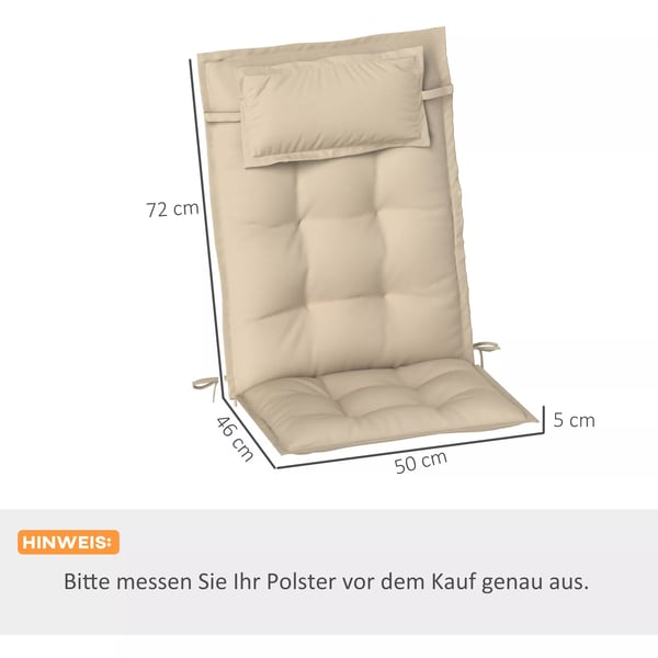 Outsunny 2 kpl aurinkotuolityynyjä, vettähylkivä, polyesteri, beige, 50x116x5 cm