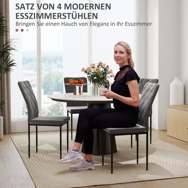 Spisestuestole, Mørkegrå Polstrede Køkkenstole 4 stk. med Ryglæn i Polyester