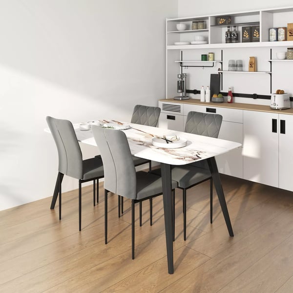 Spisestuestole, Mørkegrå Polstrede Køkkenstole 4 stk. med Ryglæn i Polyester