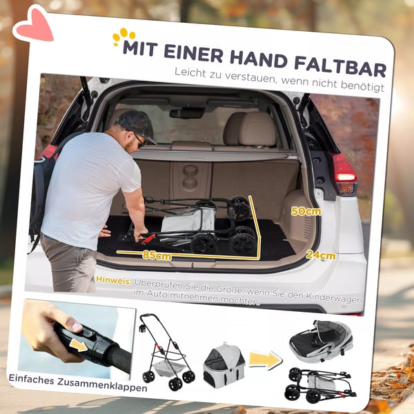 PawHut 3-in-1 Koiran Rattaat Kantamukselle, Vaaleanharmaat, Polyesteri