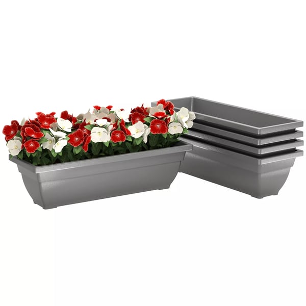 Outsunny 5-delars blomkrukor i plast, stapelbara, 59x21x16 cm, grå Outsunny 5-delars blomkrukor i plast, stapelbara, 59x21x16 cm, grå