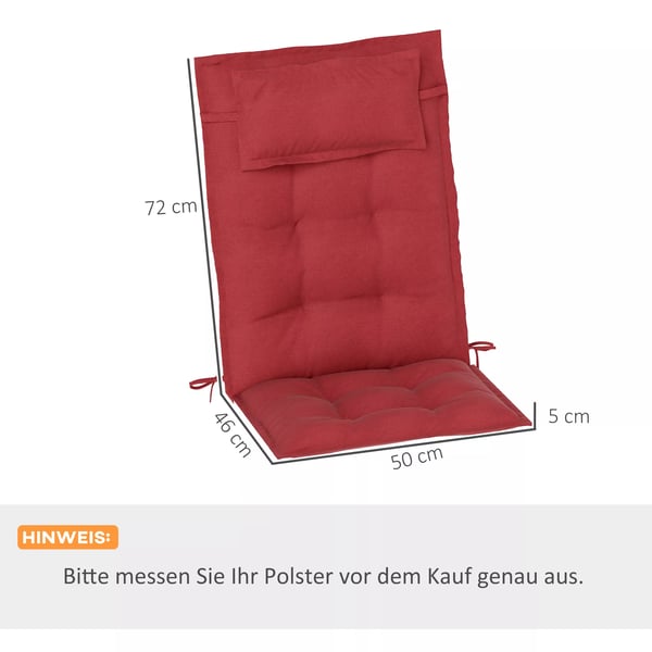 Outsunny 2 stk. Liggedunder Vandafvisende til Havestol - Polster i Polyester til Strandstol, Vinrød, 50x116x5 cm