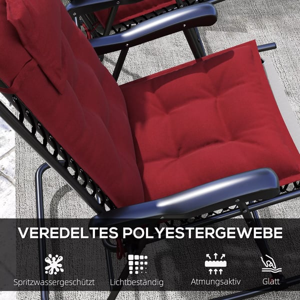 Outsunny 2 stk. Liggedunder Vandafvisende til Havestol - Polster i Polyester til Strandstol, Vinrød, 50x116x5 cm