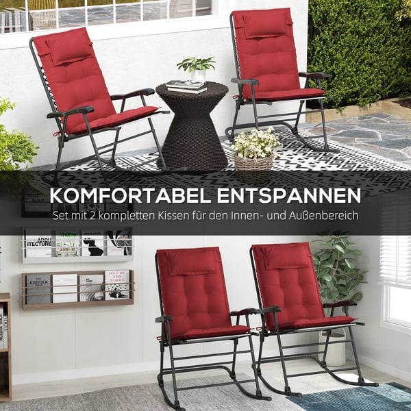 Outsunny 2 stk. Liggedunder Vandafvisende til Havestol - Polster i Polyester til Strandstol, Vinrød, 50x116x5 cm