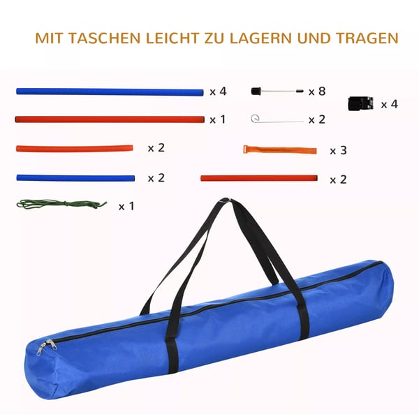 PawHut Hunde Agility Træningssæt - 3-i-1 Banesæt med Forhindringer, Ring og Slalom - PE - Rød/Blå