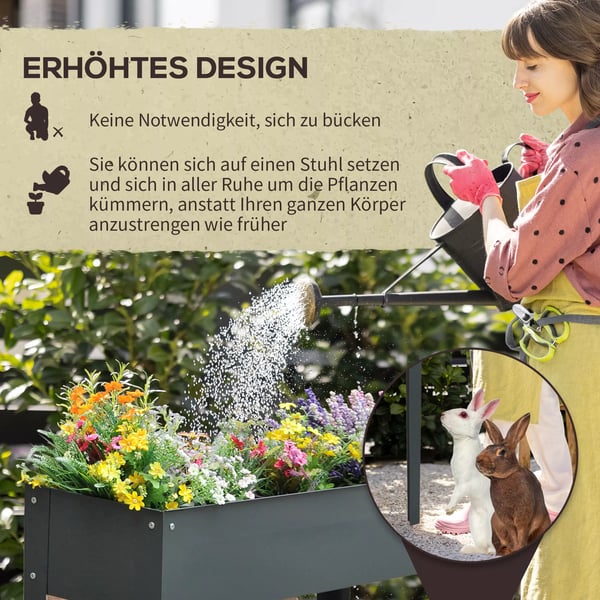 Outsunny højbed, urtebed, plantekasse med 3 drænhuller, blomsterkasse med ben, metal, 100 x 30 x 80 cm