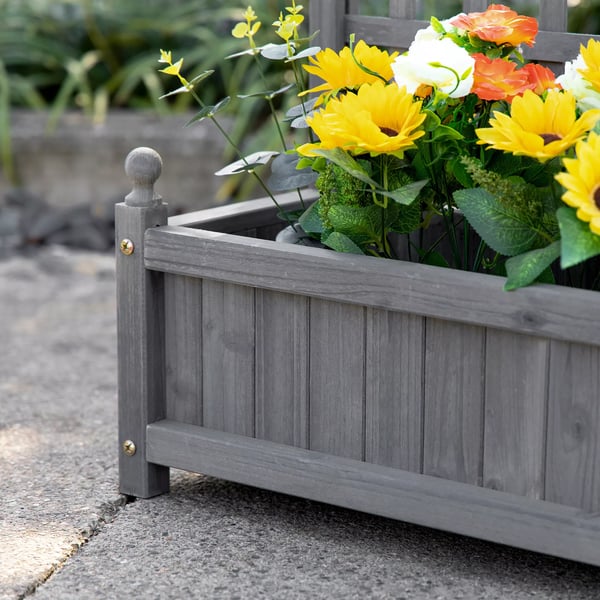 Outsunny plantekasse med espalier, blomsterkasse til klatreplanter, træ, lysegrå, 64x28x120 cm