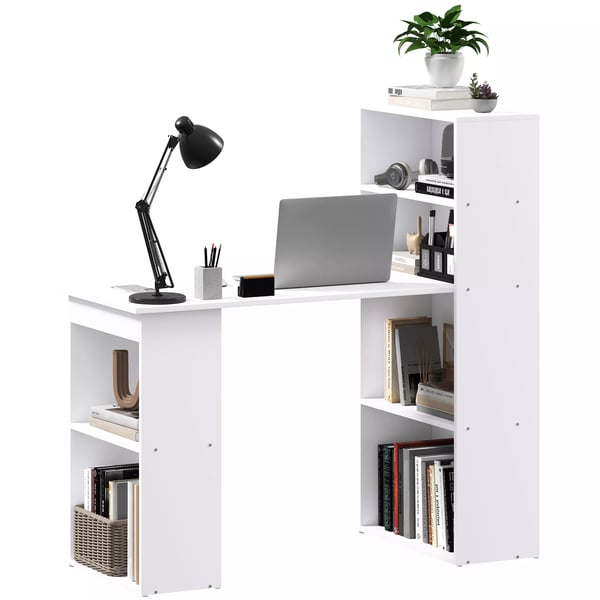 HOMCOM Skrivebord med hylde, 120x55x120cm, hvid, spånplade