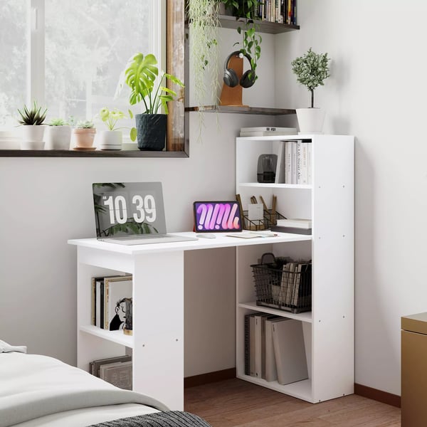 HOMCOM Skrivebord med hylde, 120x55x120cm, hvid, spånplade