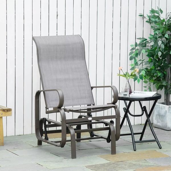Outsunny gyngestol til haven, afslapningsstol, havestol, gyngestol i metal til have, terrasse og balkon, texteline, 60x75x104cm