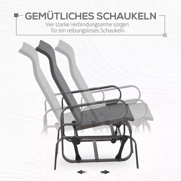 Outsunny gyngestol til haven, afslapningsstol, havestol, gyngestol i metal til have, terrasse og balkon, texteline, 60x75x104cm