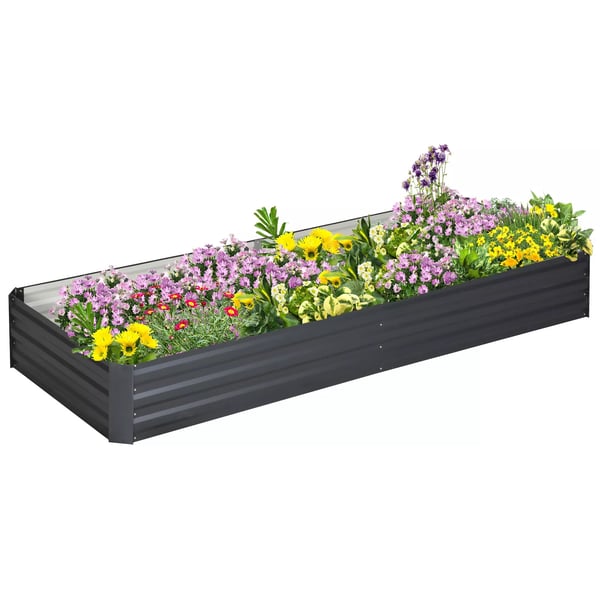 Outsunny upphöjd odlingsbädd i stål, 241 x 90,5 x 30 cm planteringslåda, blomlåda, trädgårdsbädd, örtagård, grönsaksbädd, grå