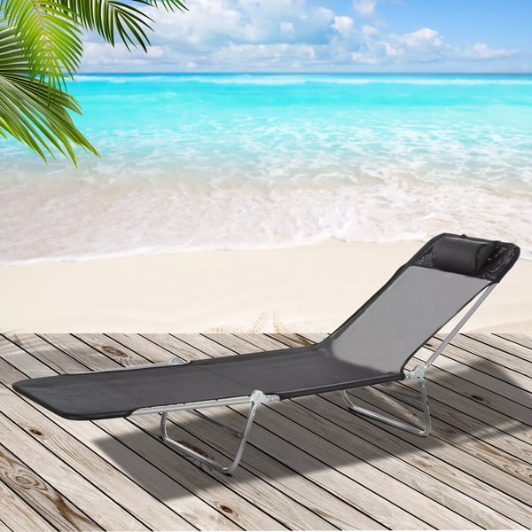 Outsunny solstol liggestol afslapningsstol strandstol 2-bens stol sort til have & terrasse