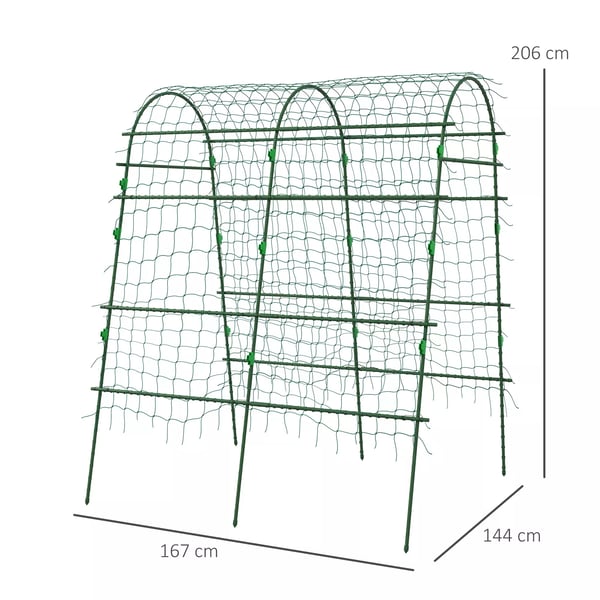 Outsunny espalier, klatrestativ til klatreplanter, justerbart espalier, plantegitter med net, plantestativ til have, altan, stål, grøn