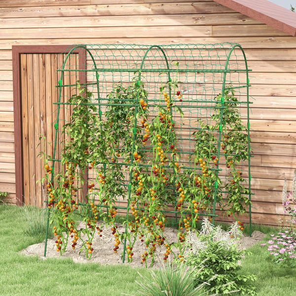 Outsunny espalier, klatrestativ til klatreplanter, justerbart espalier, plantegitter med net, plantestativ til have, altan, stål, grøn