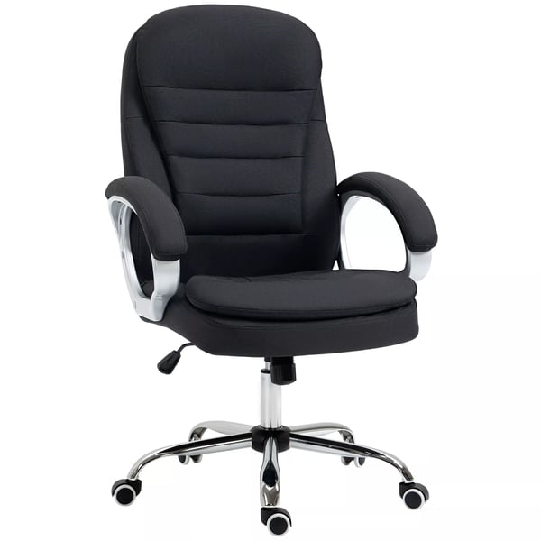 Vinsetto Kontorstol, skrivebordsstol med 360° drejning, ergonomisk, vippefunktion, højdejusterbar, sort hør, 64x75x111-121 cm