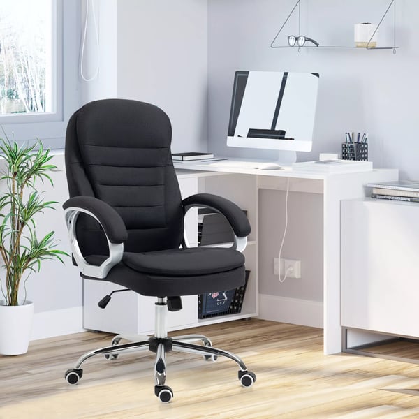 Vinsetto Kontorstol, skrivebordsstol med 360° drejning, ergonomisk, vippefunktion, højdejusterbar, sort hør, 64x75x111-121 cm