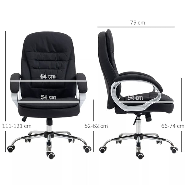 Vinsetto Kontorstol, skrivebordsstol med 360° drejning, ergonomisk, vippefunktion, højdejusterbar, sort hør, 64x75x111-121 cm
