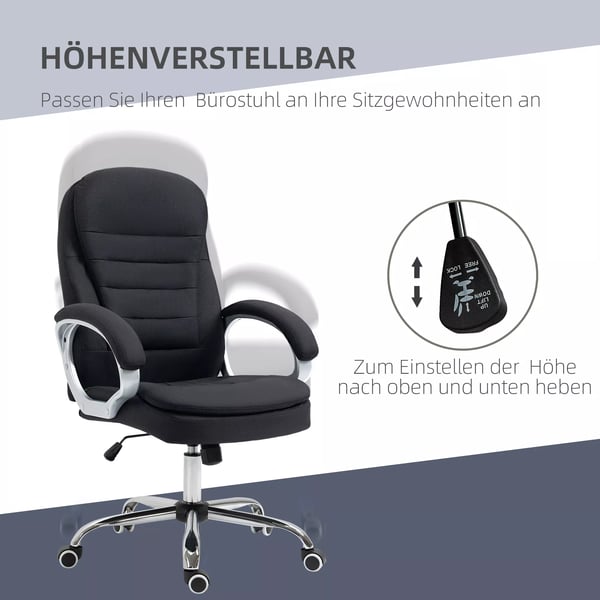 Vinsetto Kontorstol, skrivebordsstol med 360° drejning, ergonomisk, vippefunktion, højdejusterbar, sort hør, 64x75x111-121 cm