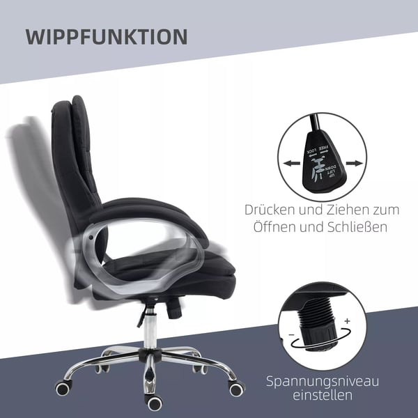 Vinsetto Kontorstol, skrivebordsstol med 360° drejning, ergonomisk, vippefunktion, højdejusterbar, sort hør, 64x75x111-121 cm