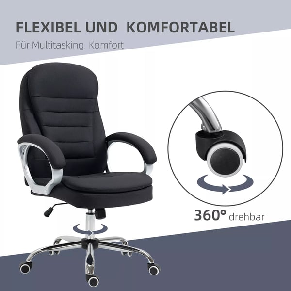 Vinsetto Kontorstol, skrivebordsstol med 360° drejning, ergonomisk, vippefunktion, højdejusterbar, sort hør, 64x75x111-121 cm