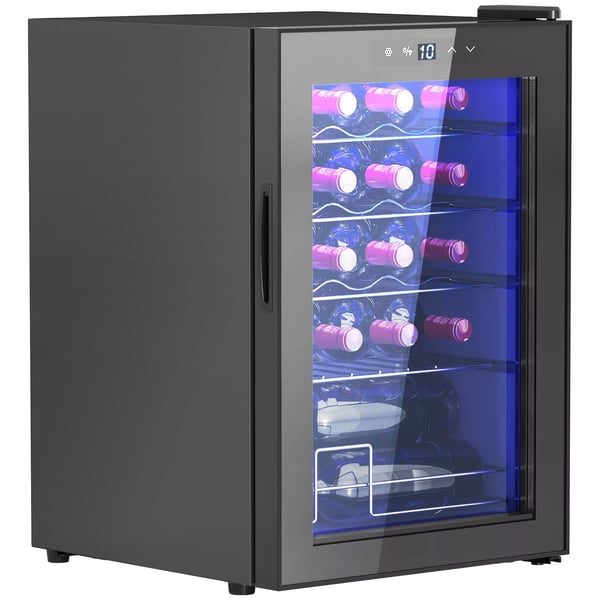 HOMCOM Vinkyl 20 flaskor, 53L Dryckeskyl med Kompressor och Anti-UV-glasdörr, LED, Pekskärm, Svart, Metall