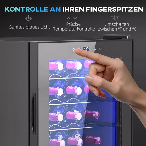 HOMCOM Viinikaappi 20 pulloa, 53L, 5-18°C, Kompressorijäähdytys, Metallirunko, Musta