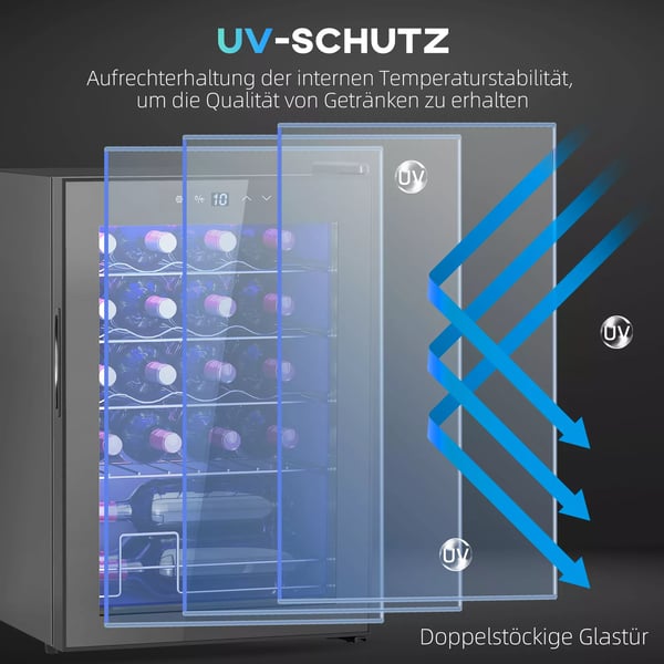 HOMCOM Viinikaappi 20 pulloa, 53L, 5-18°C, Kompressorijäähdytys, Metallirunko, Musta