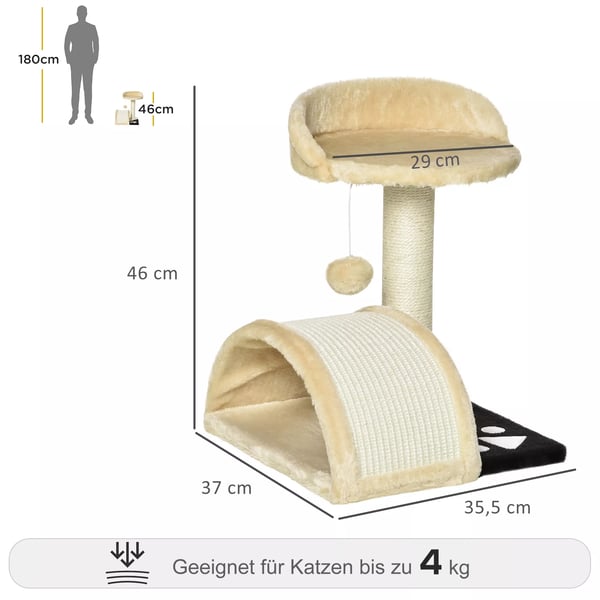 PawHut kissan raapimispuu leikkipallolla, beige, polyesteri, 35.5x37x46cm
