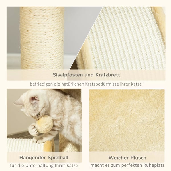 PawHut kissan raapimispuu leikkipallolla, beige, polyesteri, 35.5x37x46cm