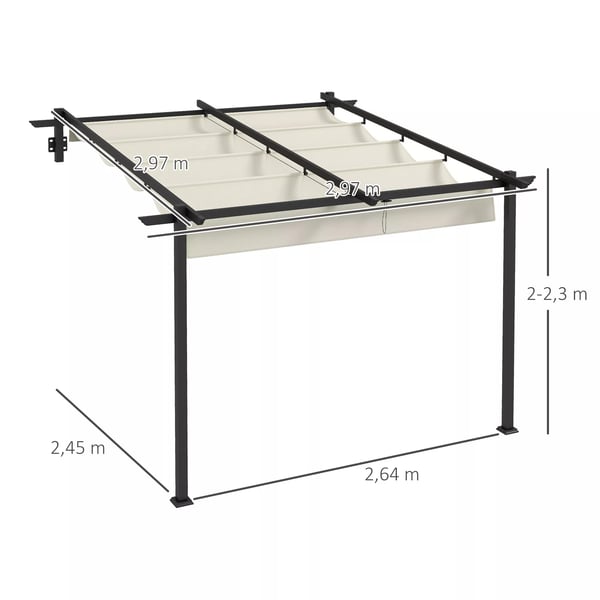 Outsunny Pergola 3x3m, Creme Hvid, Polyester, Vendt`t, Justerbart Tag til Have og Terrasse