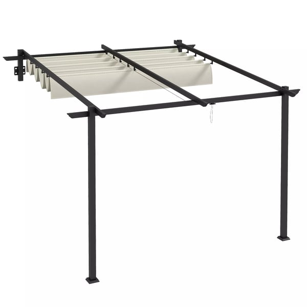 Outsunny Pergola 3x3m med infällbart tak, väggmonterad, vindtålig & vattentät, creme polyester
