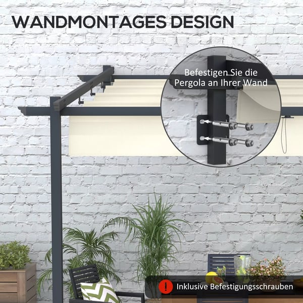 Outsunny Pergola 3x3m, Creme Hvid, Polyester, Vendt`t, Justerbart Tag til Have og Terrasse