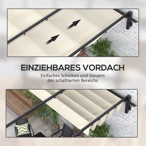 Outsunny Pergola 3x3m, Creme Hvid, Polyester, Vendt`t, Justerbart Tag til Have og Terrasse