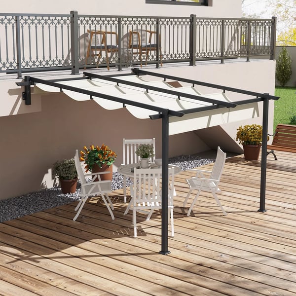 Outsunny Pergola 3x3m, Creme Hvid, Polyester, Vendt`t, Justerbart Tag til Have og Terrasse