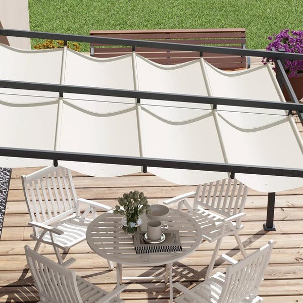 Outsunny Pergola 3x3m, Creme Hvid, Polyester, Vendt`t, Justerbart Tag til Have og Terrasse