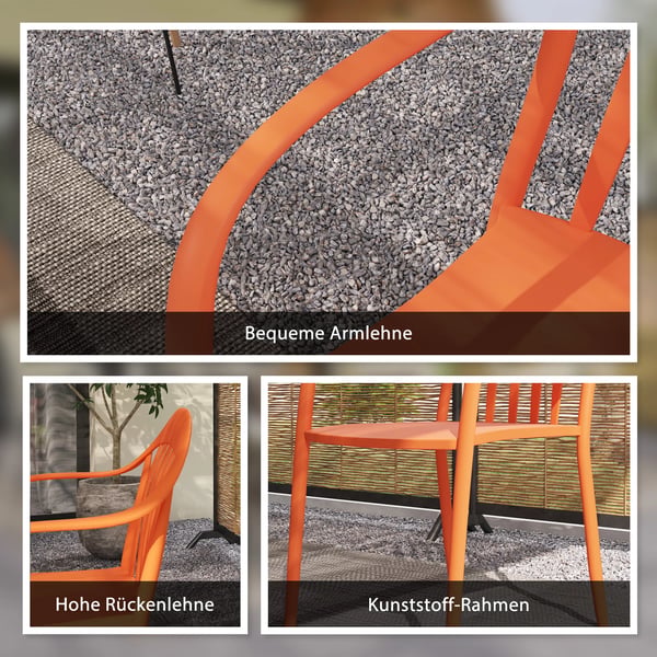 Outsunny Havestol - 4 stk., Rd Plastik, Stabelbar, Vejrbestandig, Armlæn, Terrassestol op til 120 kg