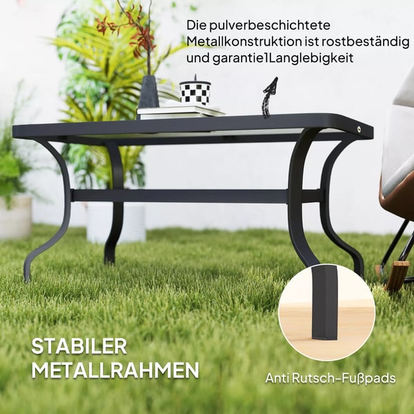 Outsunny Altanbord Metall med Bordplade i Sort Hærdet Glas 95x55 cm